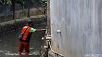 Rumput liar yang tumbuh di tembok juga dicabuti.