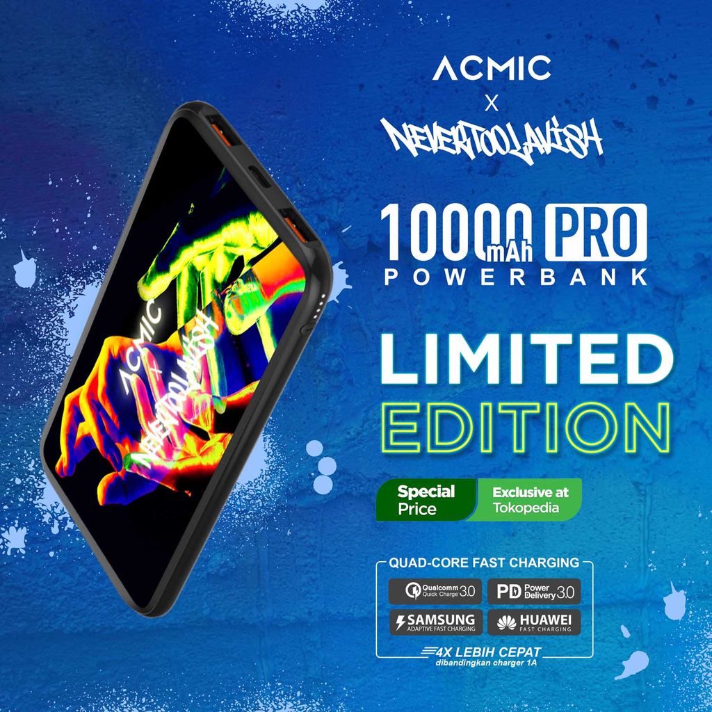Dengan mengusung desain kece, powerbank premium ini menyangsar pangsa pasar para hypebeast. Powerbank yang dimaksud adalah Acmic x Nevertoolavish.