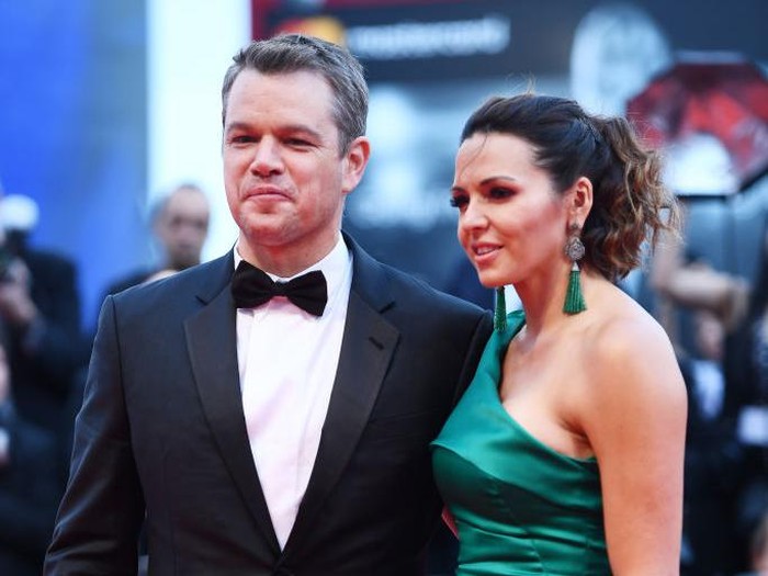 VENICE, ITALY - SEPTEMBER 02:  Matt Damon and  Luciana Damon walk the red carpet ahead of the Suburbicon screening during the 74th Venice Film Festival at Sala Grande on September 2, 2017 in Venice, Italy.  (Photo by Ian Gavan/Getty Images)