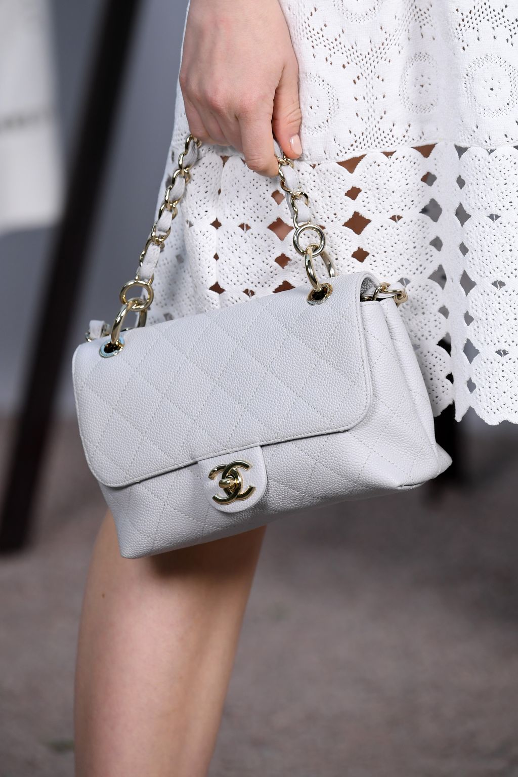 PARIS, FRANCE - JANUARY 21: Nadia Tereszkiewicz,bag detail, attends the Chanel Haute Couture Spring/Summer 2020 show as part of Paris Fashion Week at Grand Palais on January 21, 2020 in Paris, France. (Photo by Pascal Le Segretain/Getty Images)