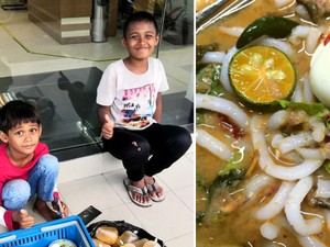 Keren! Ayahnya Kena PHK, Dua Bocah Ini Giat Jualan Laksa