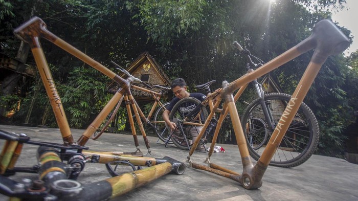 Perajin di Cibinong menggunakan bambu untuk dijadikan kerangka sepeda. Tak hanya populer di Indonesia, sepeda bambu itu juga sukses tembus pasar Asia Tenggara.