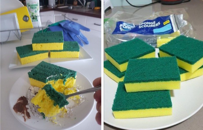 Kue vanilla berbentuk spons pencuci makanan