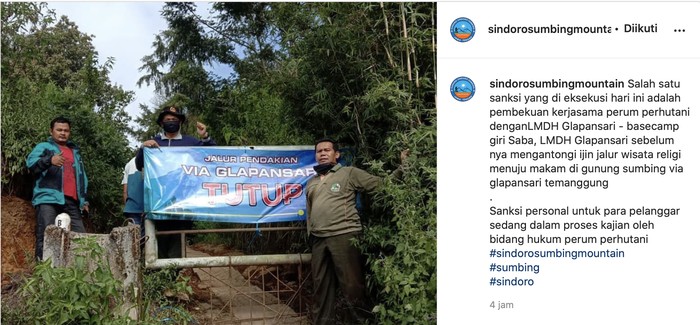 Penutupan jalur Glapansari Gunung Sumbing