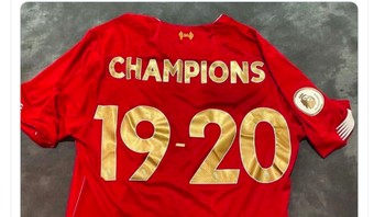 Kaos bertuliskan Champions edisi musim 2019/2020. Foto: Twitter
