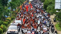 Dalam aksi tersebut mereka menuntut Rancangan Undang-Undang Haluan Ideologi Pancasila (RUU HIP) dicabut dan dibatalkan dari program legislasi nasional (prolegnas) 2020. ANTARA FOTO/Jessica Helena Wuysang