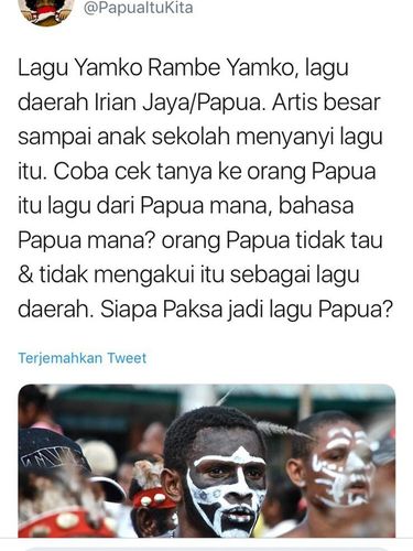 Foto Tangkapan layar cuitan soal lagu Yamko Rambe Yamko.