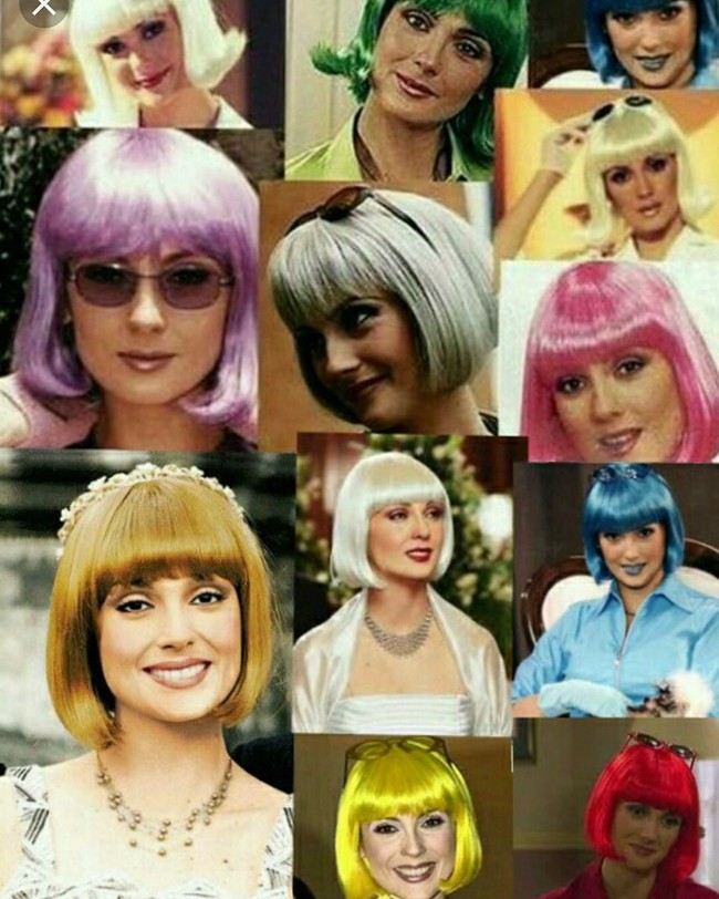 Peran Nora Salinas dalam Carita de Angel memang ikonik karena ia selalu pakai wig dengan warna yang berbeda-beda di setiap kesempatan. Nora pun sebenarnya memerankan karakter bernama Estefanía Larios de Gamboa. Foto: Instagram @norasalinastv