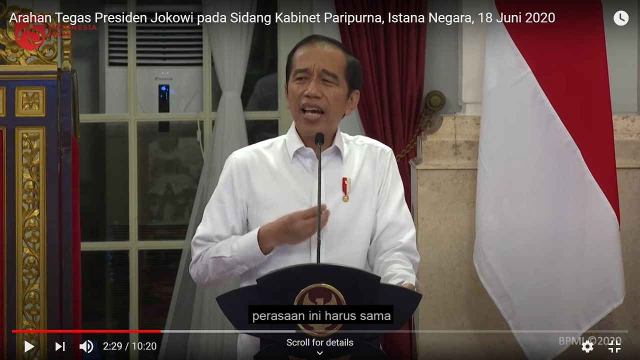 Ekspresi Jokowi dianalisis pakar gestur. (Tangkapan layar kanal YouTube Setpres RI)