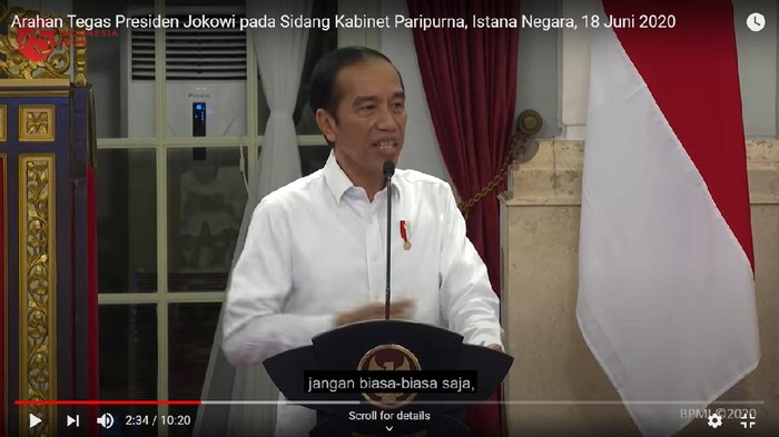 Ekspresi Jokowi dianalisis pakar gestur. (Tangkapan layar kanal YouTube Setpres RI)
