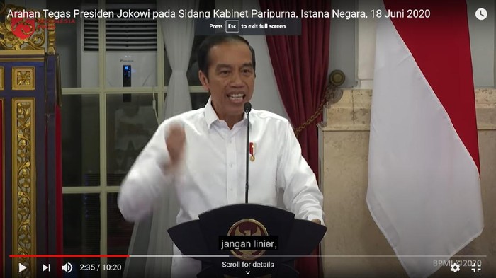 Puncak gestur kemarahan Presiden Jokowi menurut kacamata pakar gestur Handoko Gani. (Tangkapan layar video kanal YouTube Setrpes RI)