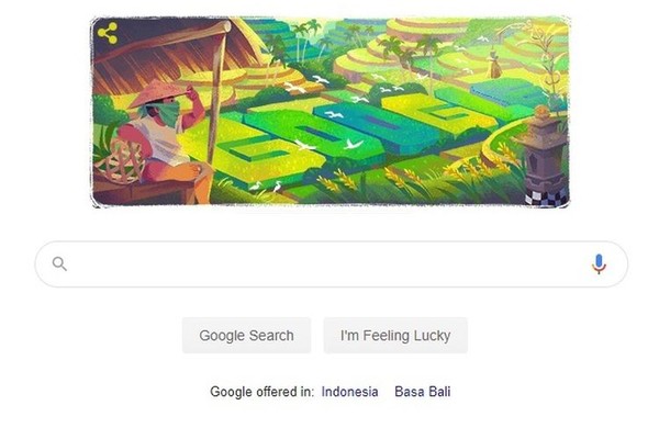 Hari ini Google Doodle menampilkan ilustrasi hamparan sawah di Bali yang dikenal dengan nama subak. (Google Doodle/ Istimewa)