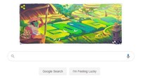 Hari ini Google Doodle menampilkan ilustrasi hamparan sawah di Bali yang dikenal dengan nama subak. (Google Doodle/ Istimewa)
