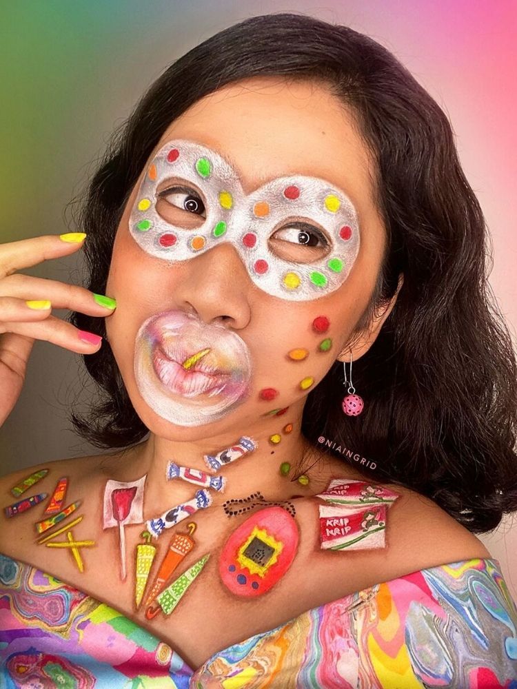 Face painting bergambar kuliner Indonesia