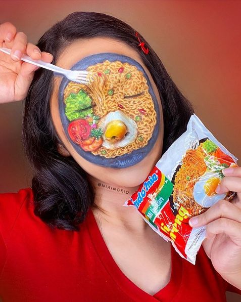 Face painting bergambar kuliner Indonesia