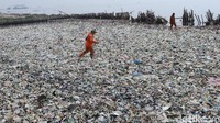 Sampah plastik di teluk Jakarta (17/03/2018) Suku Dinas Lingkungan Hidup Kepulauan Seribu lakukan pengangkatan sampah di Teluk Muara Angke, Jakarta Utara. Rifkianto Nugroho/detikcom