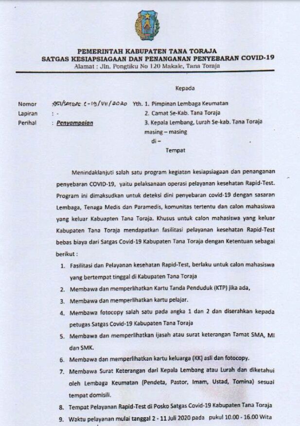 Surat Edaran Bupati Tana Toraja