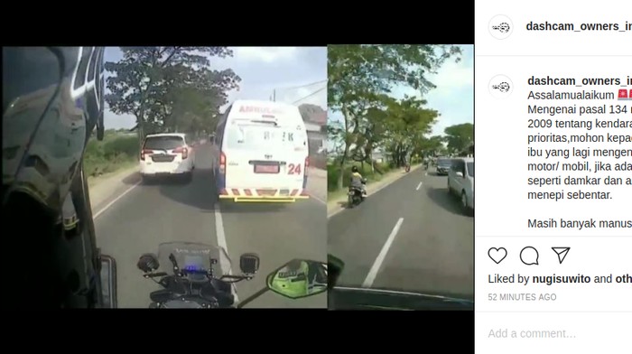 Sebuah mobil enggan membiarkan ambulans menyalip
