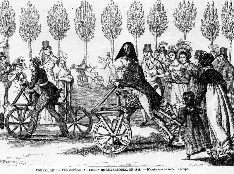 1818: A cycle track in the Luxembourg Gardens in Paris. (Photo by Hulton Archive/Getty Images)