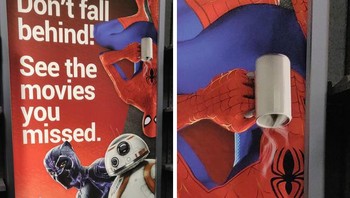 Perhatikan gelas yang dipegang Spiderman. (Foto: Brightside)