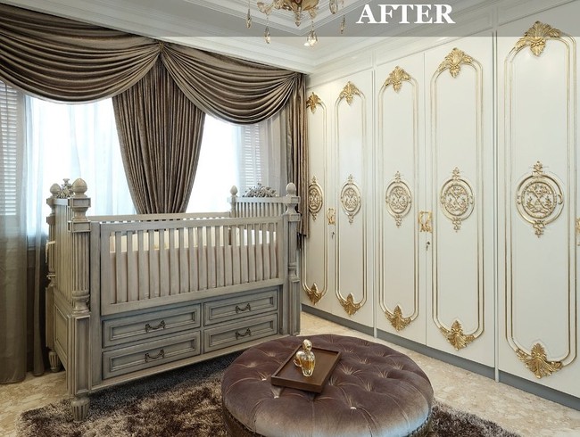 Tasya Farasya tampak mengganti warna cat lemarinya menjadi putih. Ia pun membuang meja dan menggantinya dengan sofa kecil dengan desain yang menambah kesan mewah. Tak lupa boks bayi yang tampak kokoh dan disertai laci-laci untuk menaruh peralatan bayi. Foto: Instagram @tasyafarasya