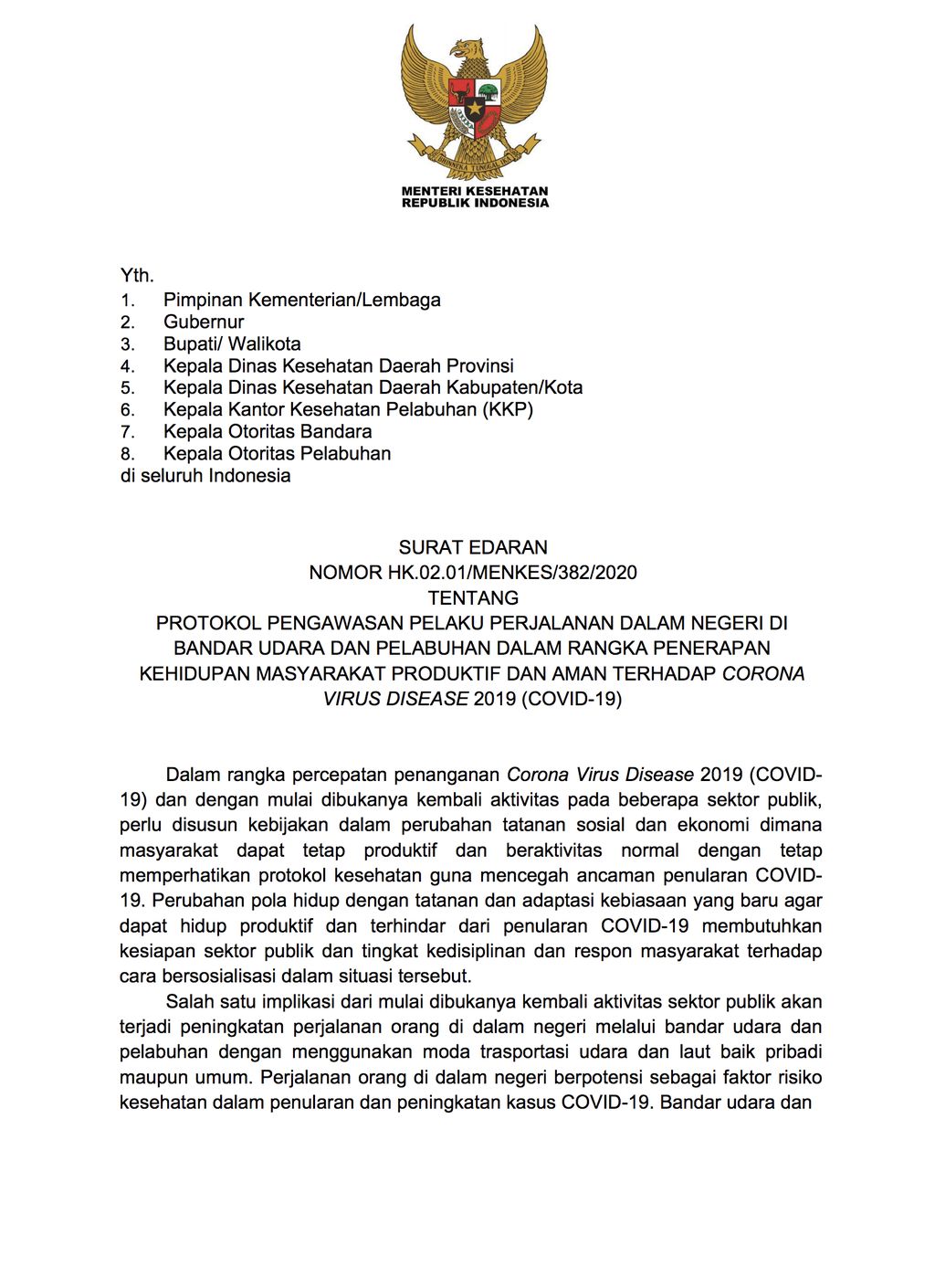 Surat Edaran Menkes Hal 1