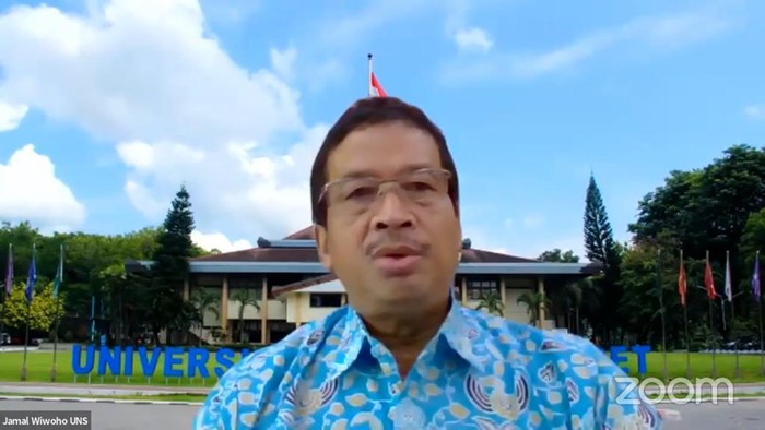 Tangkapan layar Rektor UNS Solo Prof Jamal Wiwoho di webinar Urgensitas Pengaturan Pembinaan Ideologi Pancasila dalam Undang-Undang, Jumat (3/7/2020)