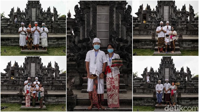 Semangat Umat Hindu Beribadah di Era New Normal Sejumlah umat Hindu di kawasan Pura Dalem Purnajati Tanjung Puri, Jakut, tengah menunaikan sembahyang di Perayaan Hari Raya Saraswati