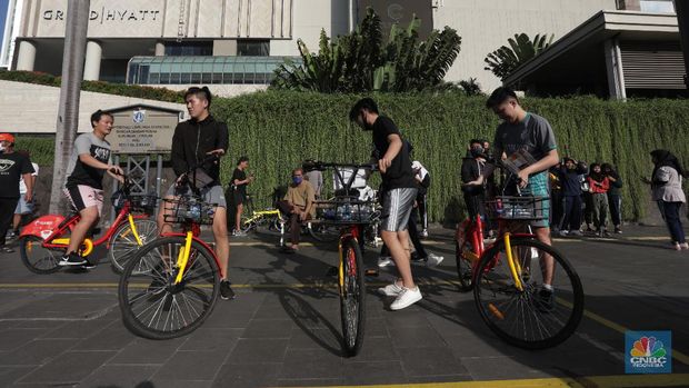 Layanan Bike Sharing berbasis aplikasi untuk masyarakat perkotaan. CNBC Indonesia/Tri Susilo