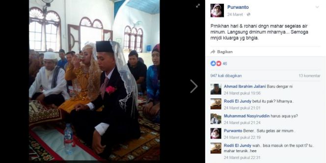 Mahar pernikahan berupa makanan