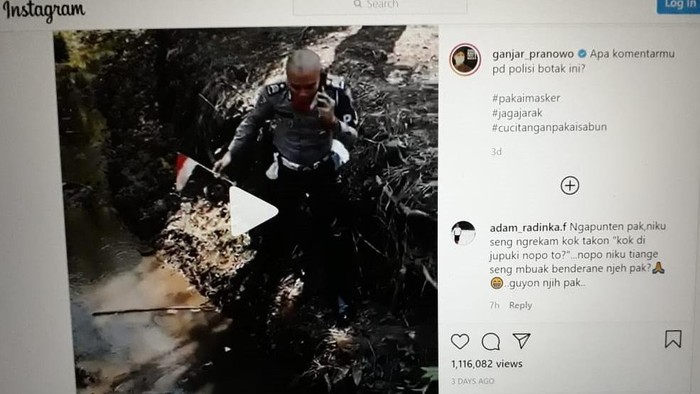 Postingan Ganjar Pranowo soal polisi ambil bendera merah putih di selokan.
