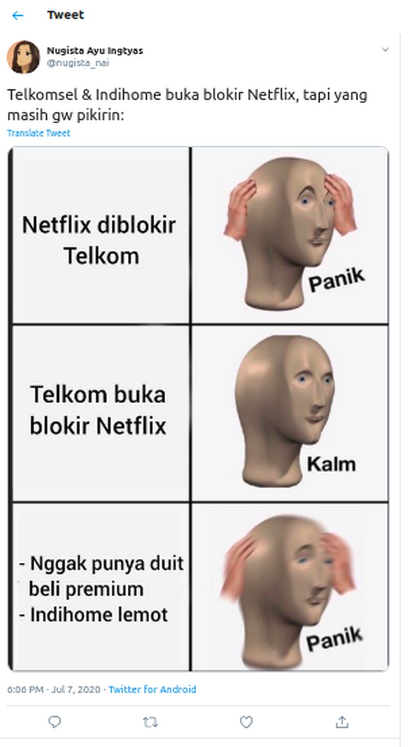 Indihome akhir membuka blokir Netflix. Yang datang selanjutnya adalah reaksi kocak netizen untuk bereuforia. Cihuy nggak pakai VPN lagi!