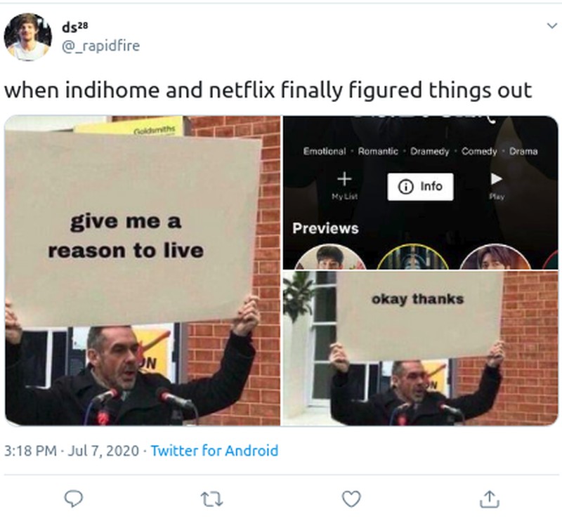 Indihome akhir membuka blokir Netflix. Yang datang selanjutnya adalah reaksi kocak netizen untuk bereuforia. Cihuy nggak pakai VPN lagi!