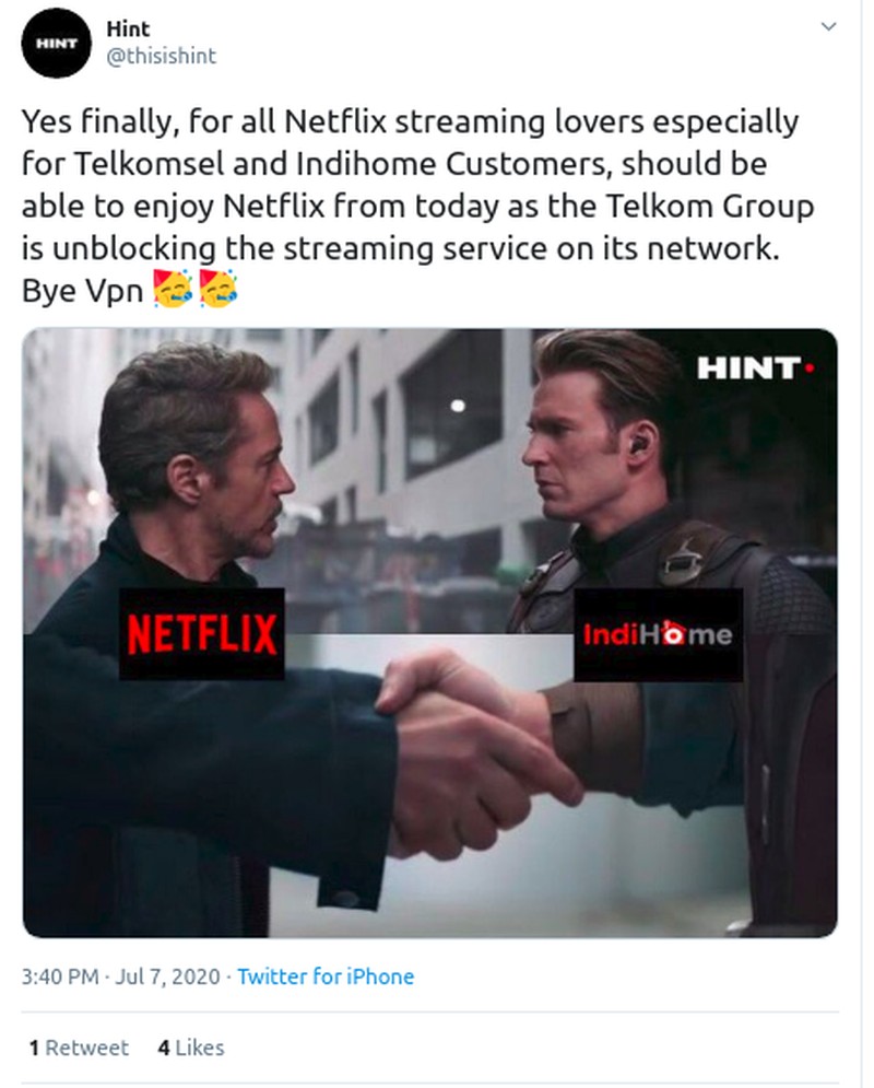 Indihome akhir membuka blokir Netflix. Yang datang selanjutnya adalah reaksi kocak netizen untuk bereuforia. Cihuy nggak pakai VPN lagi!