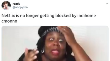 Rasanya nggak nyangka kalau Netflix akhirnya bisa dipakai dengan jaringan Indihome. Foto: @noopyzen via Twitter