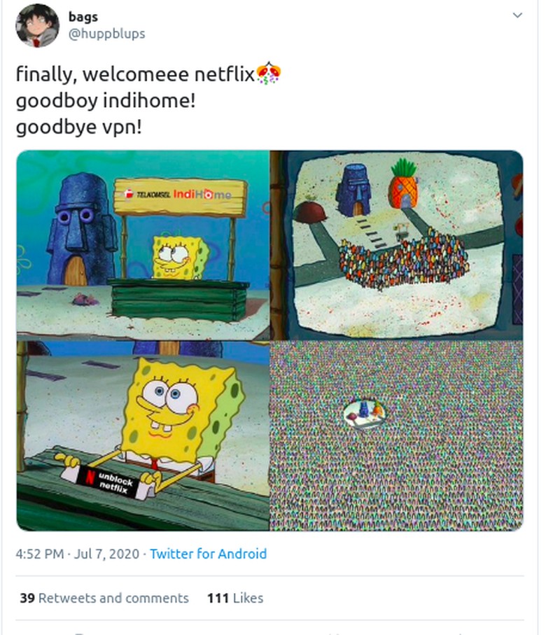 Indihome akhir membuka blokir Netflix. Yang datang selanjutnya adalah reaksi kocak netizen untuk bereuforia. Cihuy nggak pakai VPN lagi!