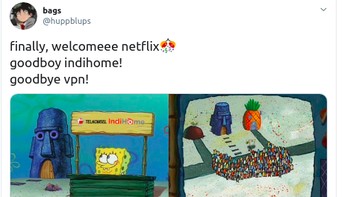 Indihome akhirnya buka blokir Netflix. Begitu dibuka, beramai-ramai orang merayakan. Foto: @huppblups via Twitter