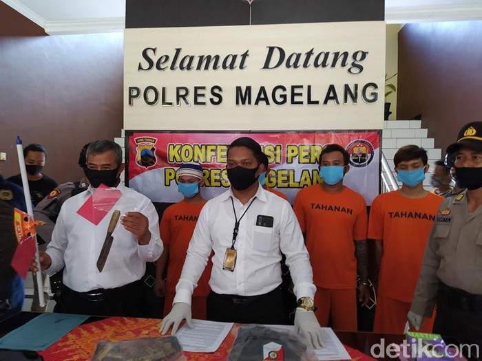 Jumpa pers pria dihajar hingga tewas gegara pinjam kamera di Polres Magelang, Rabu (8/7/2020).