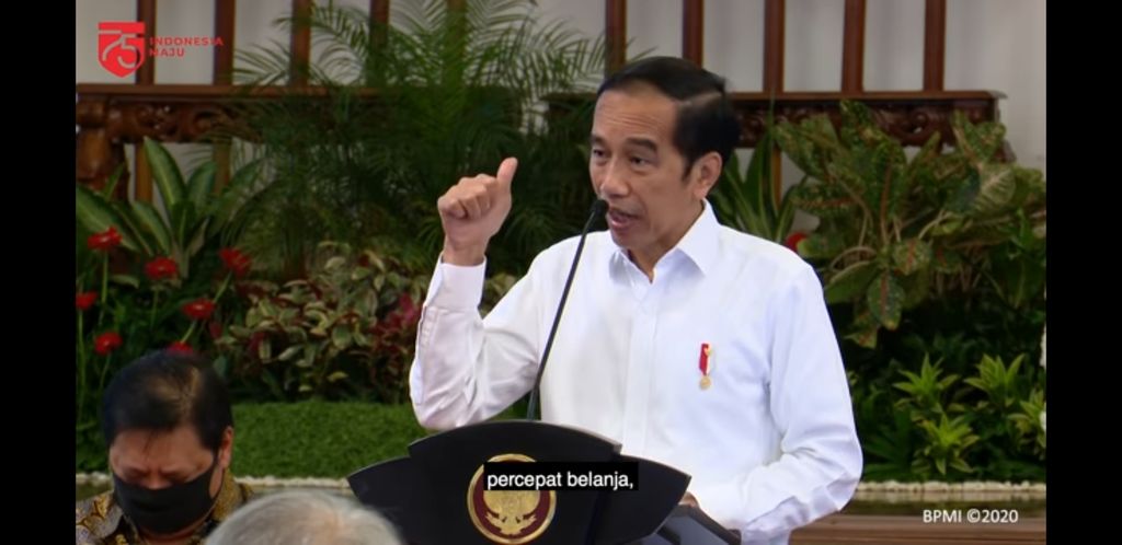 Ekspresi dan gestur Presiden Jokowi dalam raker 7 Juli 2020, diunggah Setpres 8 Juli 2020. (Dok YouTube Setpres)