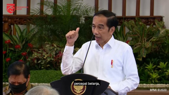 Ekspresi dan gestur Presiden Jokowi dalam raker 7 Juli 2020, diunggah Setpres 8 Juli 2020. (Dok YouTube Setpres)