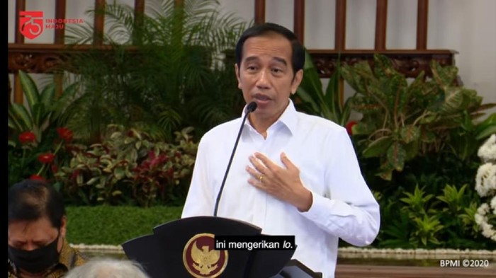 Ekspresi dan gestur Presiden Jokowi dalam raker 7 Juli 2020, diunggah Setpres 8 Juli 2020. (Dok YouTube Setpres)