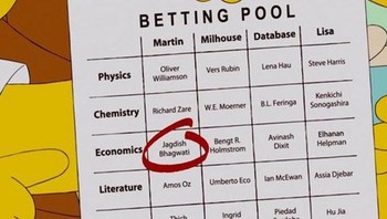 Pada episode di tahun 2010, Milhouse memprediksi Bengt R. Holmstrom akan memenangkan Hadiah Nobel di bagian Ekonomi. Dan 2016, ramalannya jadi kenyataan lewat kemenangannya bersama Oliver Hart. Foto: Fox via The Warp