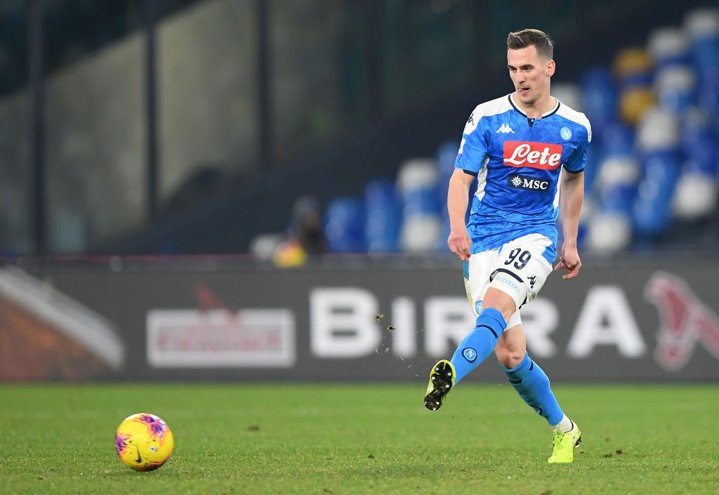 Arkadiusz Milik NAPLES, ITALY - JULY 05: Arkadiusz Milik of SSC Napoli gestures during the Serie A match between SSC Napoli and AS Roma at Stadio San Paolo on July 05, 2020 in Naples, Italy. (Photo by Francesco Pecoraro/Getty Images)