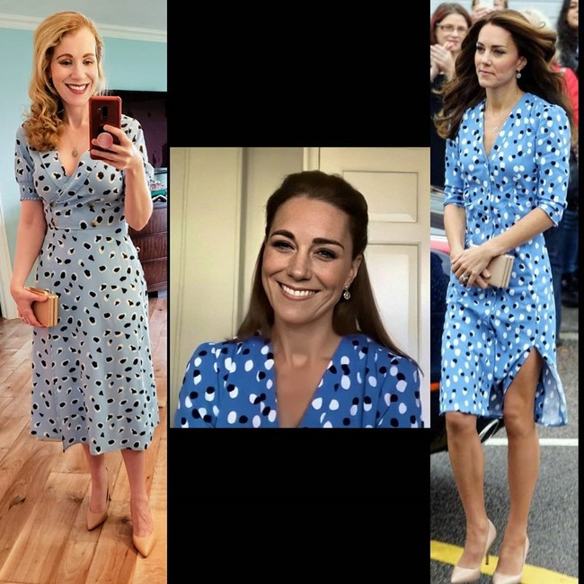 Seperti penampilan yang ada di foto ini. Kate menggunakan dress polkadot dari Altuzarra. Sementara Danielle membeli baju yang mirip namun terjangkau dari Asos. Foto: dok. Instagram