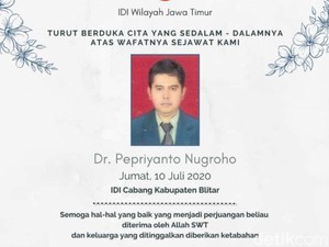 Dokter yang Merawat Pasien Corona di Blitar Meninggal, Muncul Klaster Baru