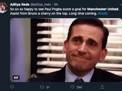 MU menang 3-0 atas Villa dengan Bruno Fernandes mencetak satu gol dan satu assist buat Paul Pogba. Lihat gol Pogba, fans MU sampai terharu? (Foto: screenshot Internet/Twitter)