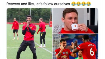 Para pemain MU digambarkan senang dengan kekalahan Chelsea semalam. Foto: Twitter