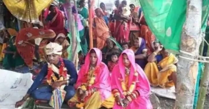 Sandeep Uike dan dua wanita yang dinikahinya secara bersamaan.