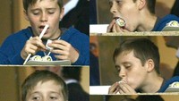 Ternyata kecintaan Brooklyn pada sushi sudah sejak lama. Lihat saja saat dirinya masih kecil, ia melahap sushi dengan semangat. Foto: Instagram brooklynbeckhamteam