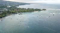 Foto udara kawasan destinasi wisata pantai Senggigi di Kecamatan Batulayar, Lombok Barat, NTB, Rabu (15/7/2020).